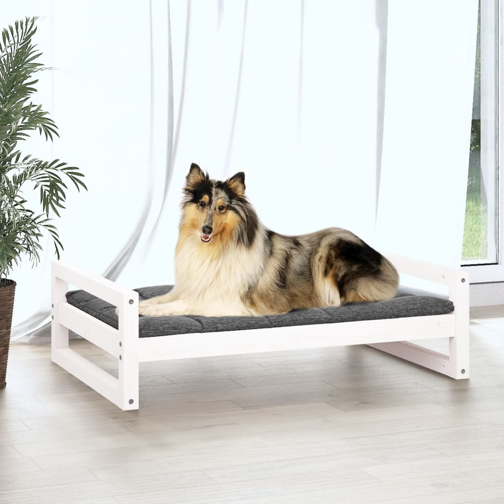 Hondenmand 95,5X65,5X28 Cm Massief Grenenhout 95.5 x 65.5 x 28 cm Wit