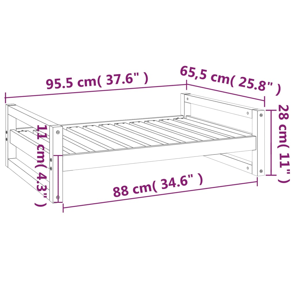 Hondenmand 95,5X65,5X28 Cm Massief Grenenhout 95.5 x 65.5 x 28 cm Wit