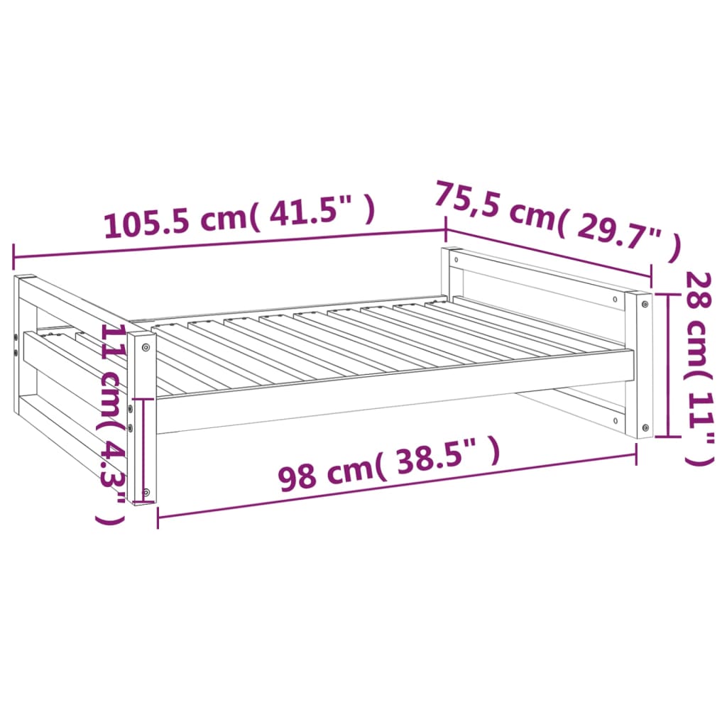 Hondenmand 105,5X75,5X28 Cm Massief Grenenhout 105.5 x 75.5 x 28 cm Wit