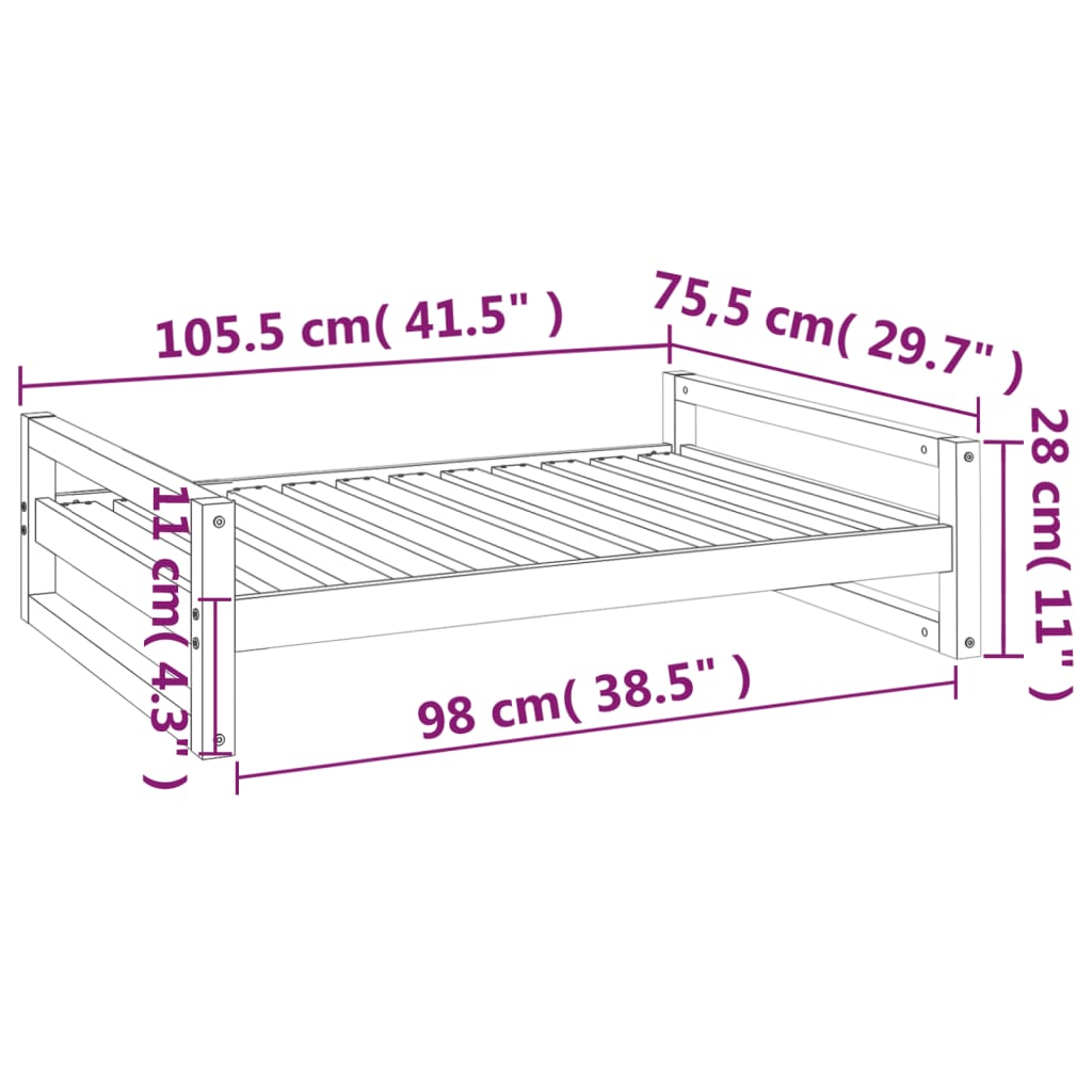 Hondenmand 105,5X75,5X28 Cm Massief Grenenhout 105.5 x 75.5 x 28 cm Zwart
