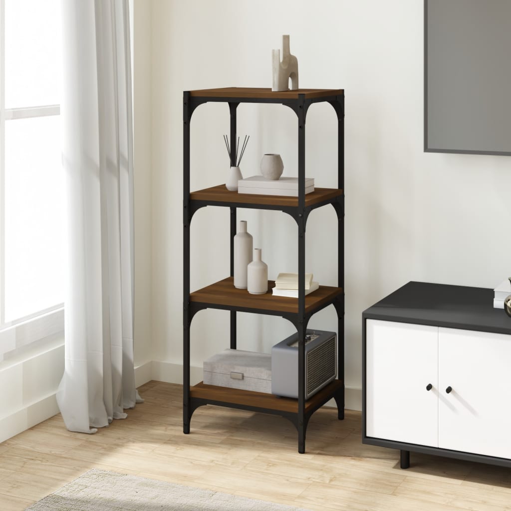 Boekenkast 40x33x100 cm bewerkt hout en staal bruin eikenkleur