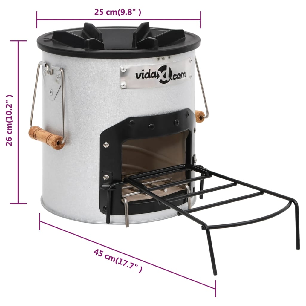 Camping houtkachel 45x25x26 cm staal zilverkleurig