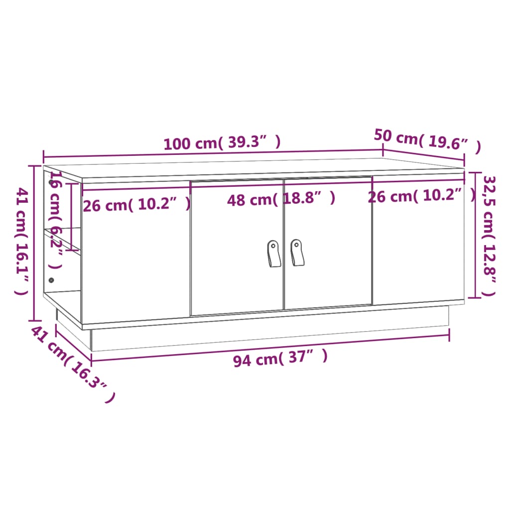 Salontafel 100x50x41 cm massief grenenhout grijs