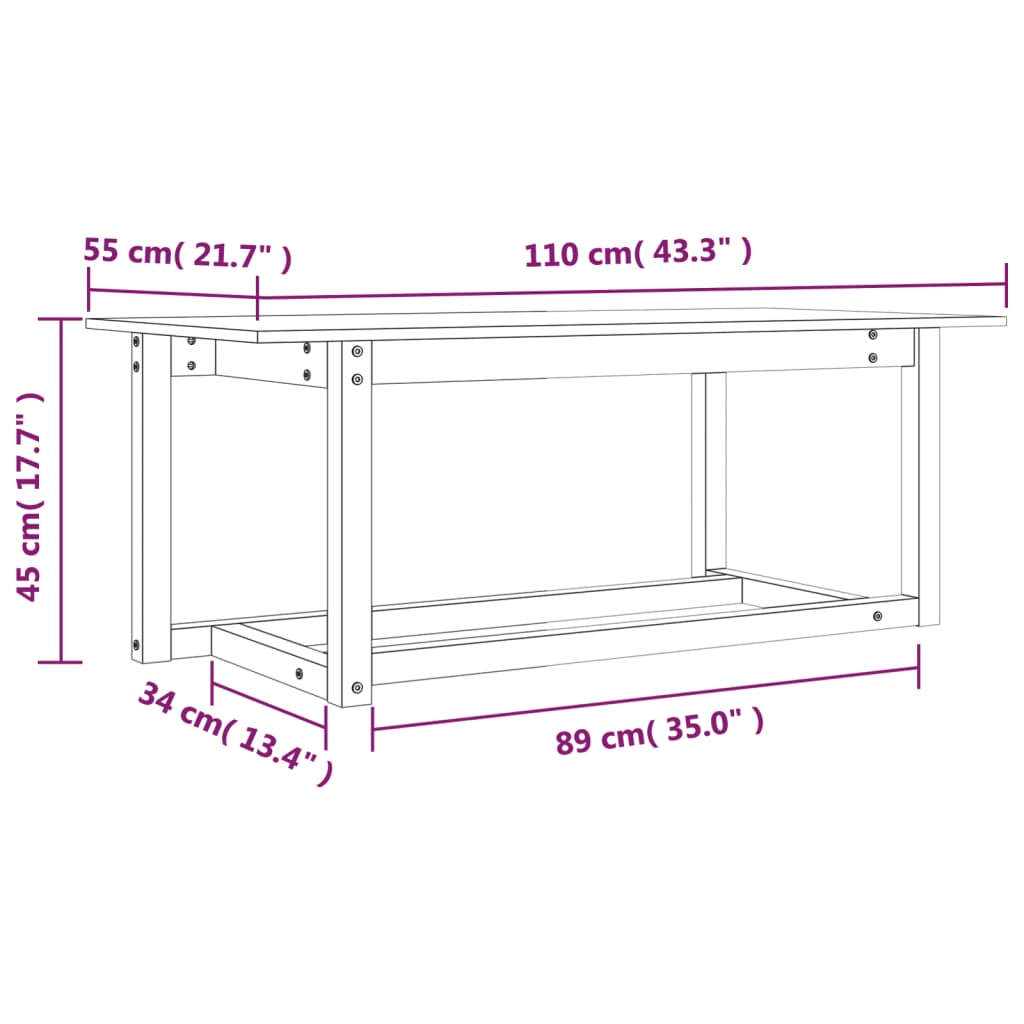 Salontafel 110x55x45 cm massief grenenhout honingbruin