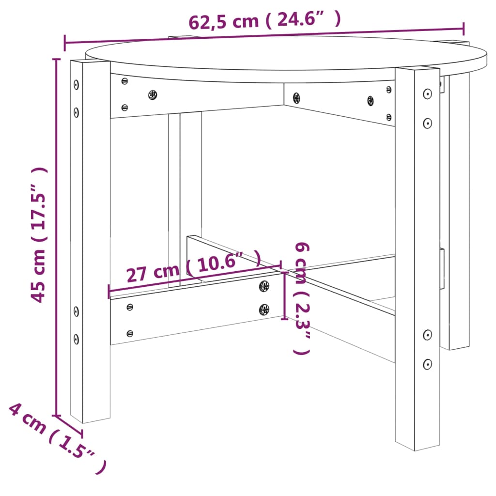 Salontafel Ø62,5x45 cm massief grenenhout wit