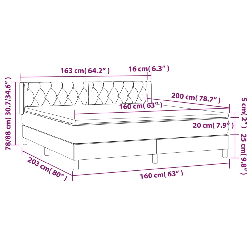 Boxspring met matras fluweel donkerblauw 160x200 cm