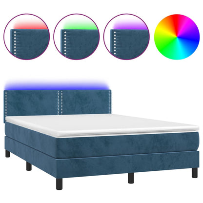 Boxspring met matras en LED fluweel donkerblauw 140x200 cm