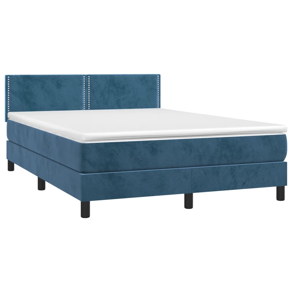 Boxspring met matras en LED fluweel donkerblauw 140x200 cm