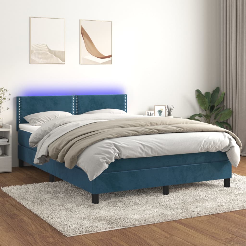 Boxspring met matras en LED fluweel donkerblauw 140x200 cm