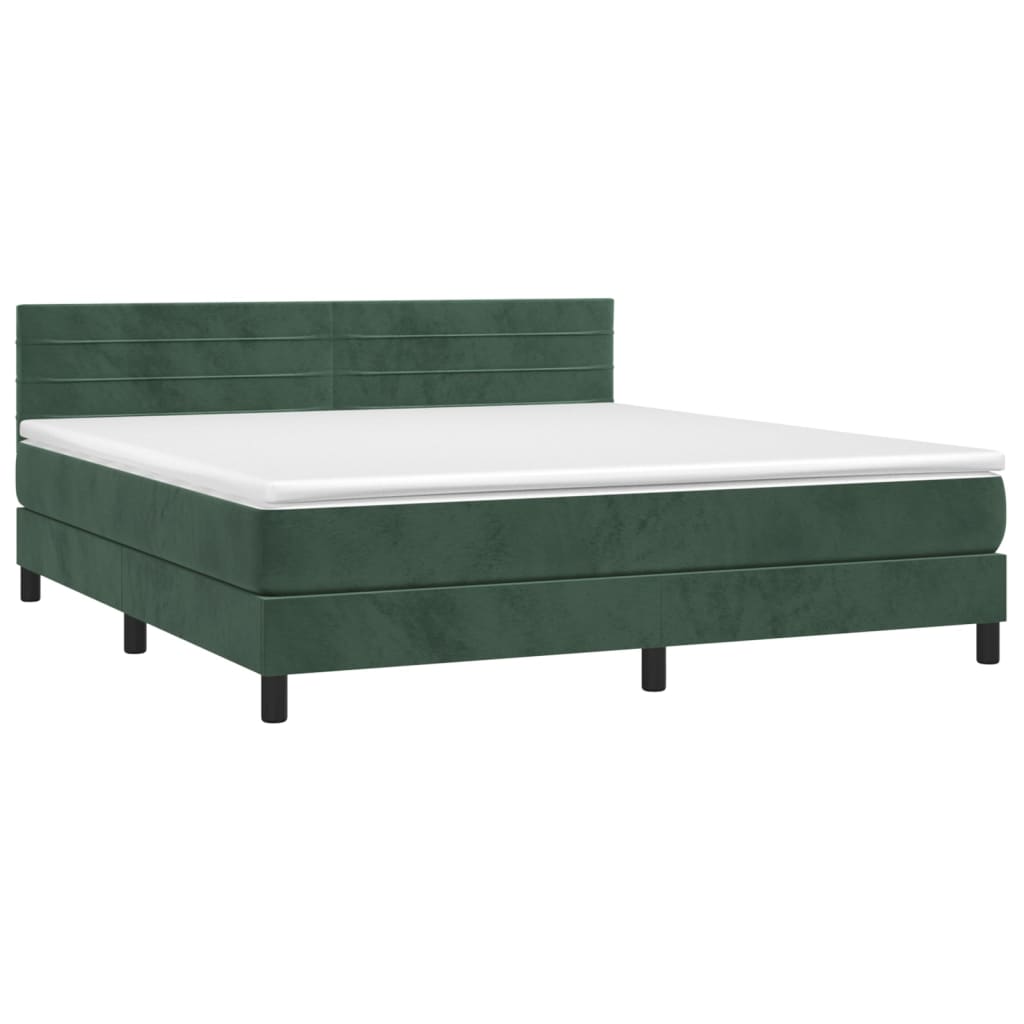 Boxspring met matras en LED fluweel donkergroen 160x200 cm