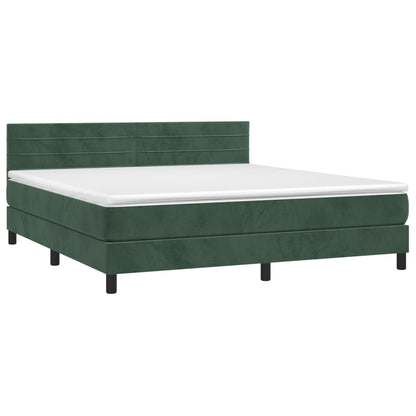 Boxspring met matras en LED fluweel donkergroen 160x200 cm