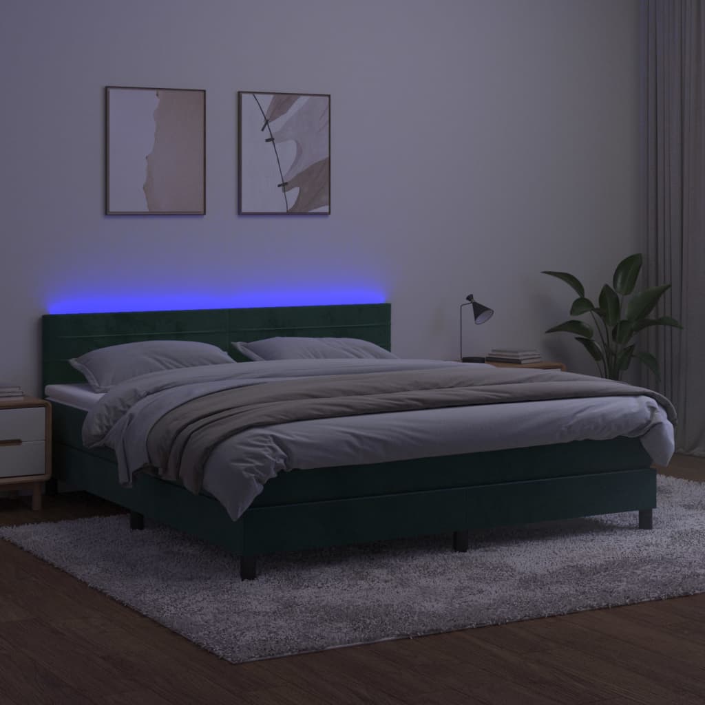 Boxspring met matras en LED fluweel donkergroen 160x200 cm