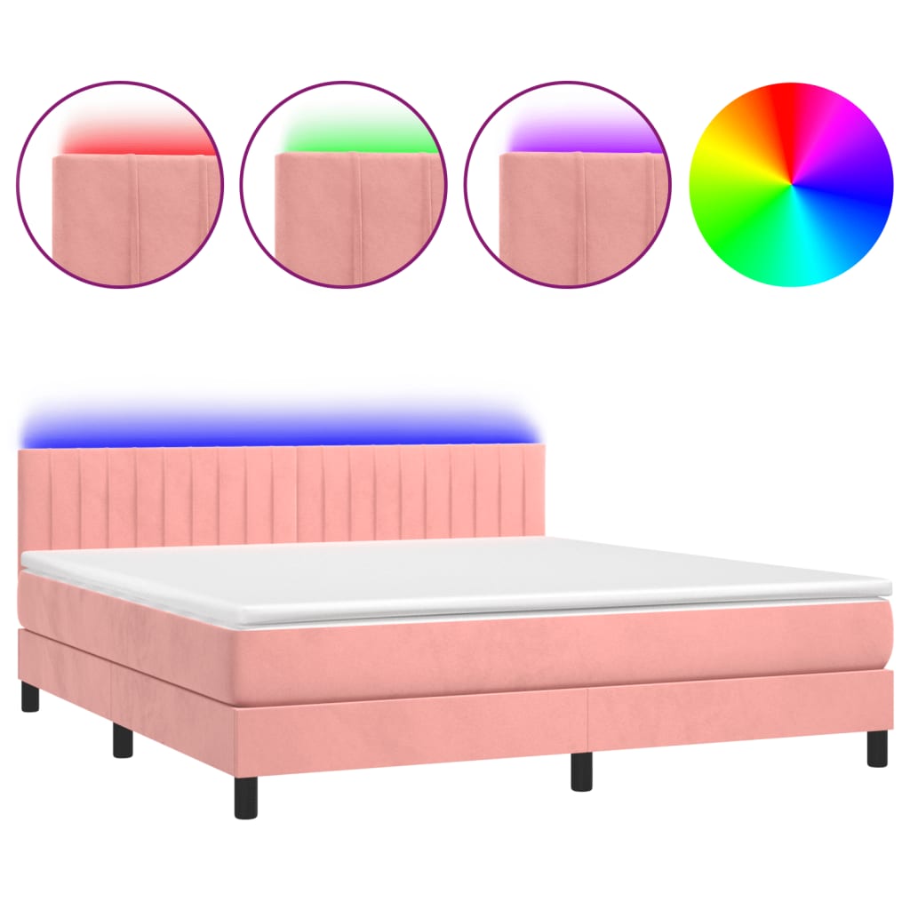 Boxspring met matras en LED fluweel roze 160x200 cm