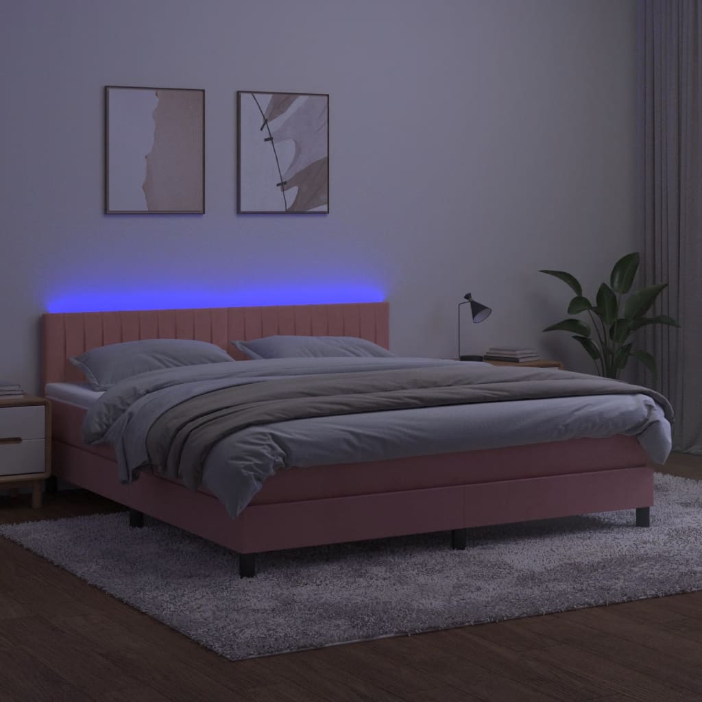 Boxspring met matras en LED fluweel roze 160x200 cm