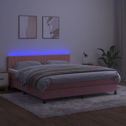 Boxspring met matras en LED fluweel roze 160x200 cm