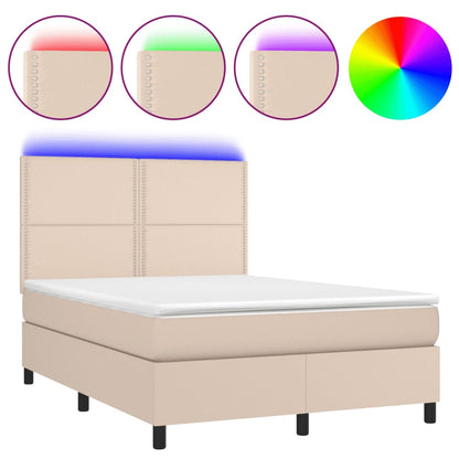Boxspring met matras en LED kunstleer cappuccinokleur 140x200cm