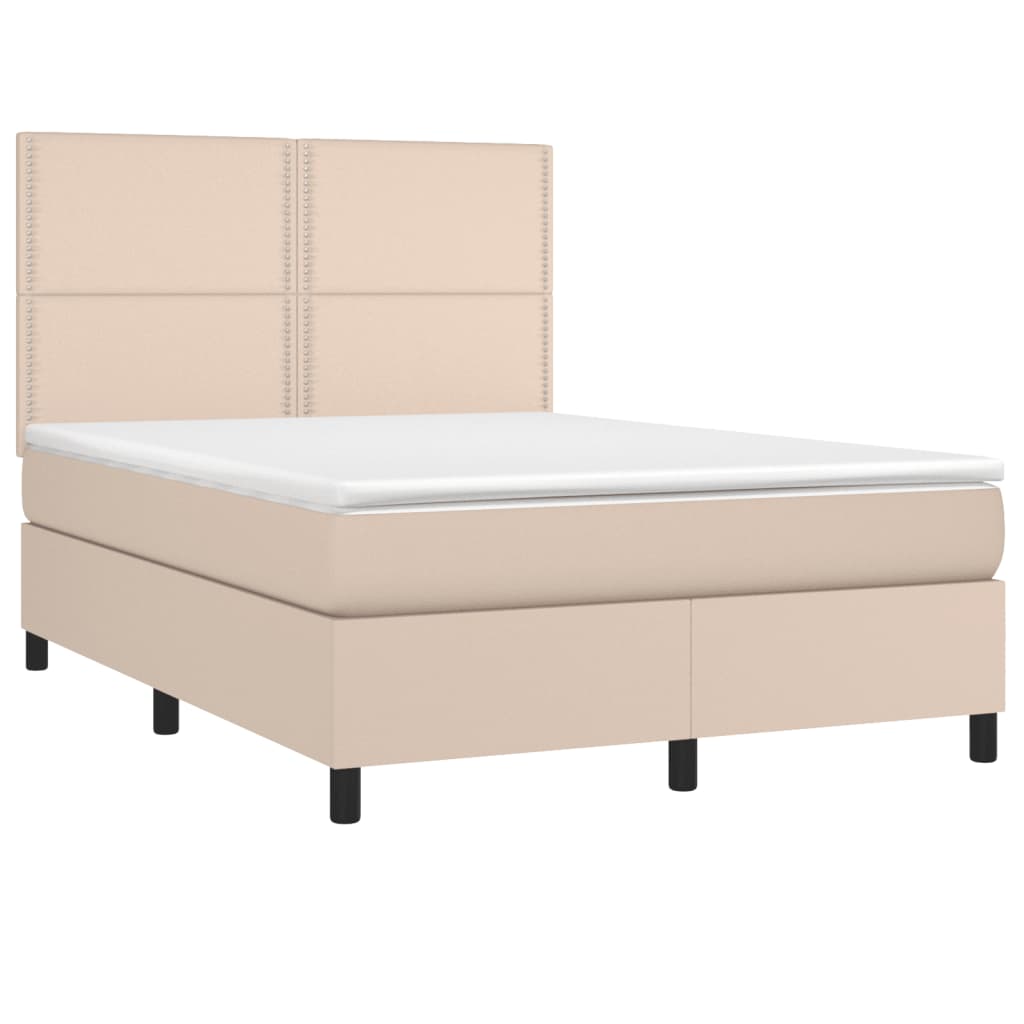 Boxspring met matras en LED kunstleer cappuccinokleur 140x200cm