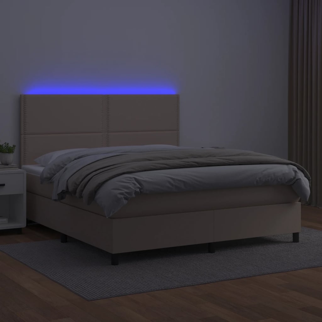 Boxspring met matras en LED kunstleer cappuccinokleur 140x200cm
