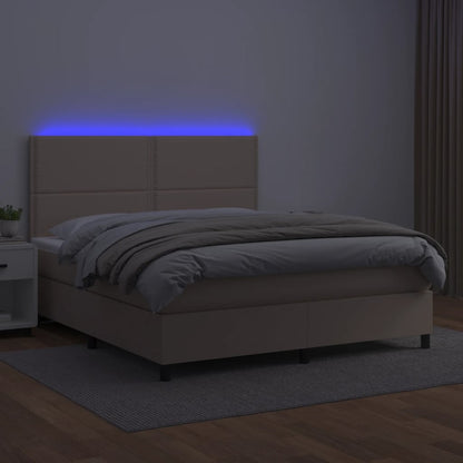 Boxspring met matras en LED kunstleer cappuccinokleur 140x200cm