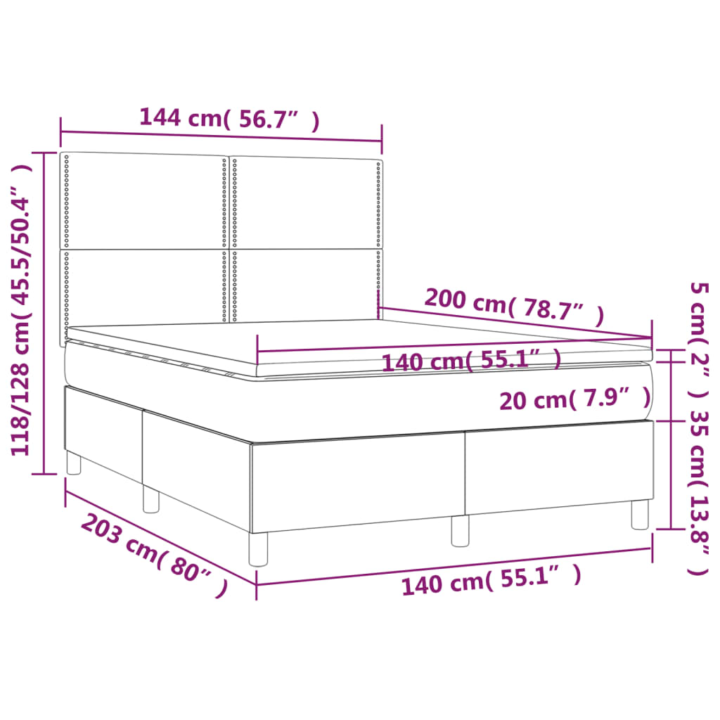 Boxspring met matras en LED kunstleer cappuccinokleur 140x200cm