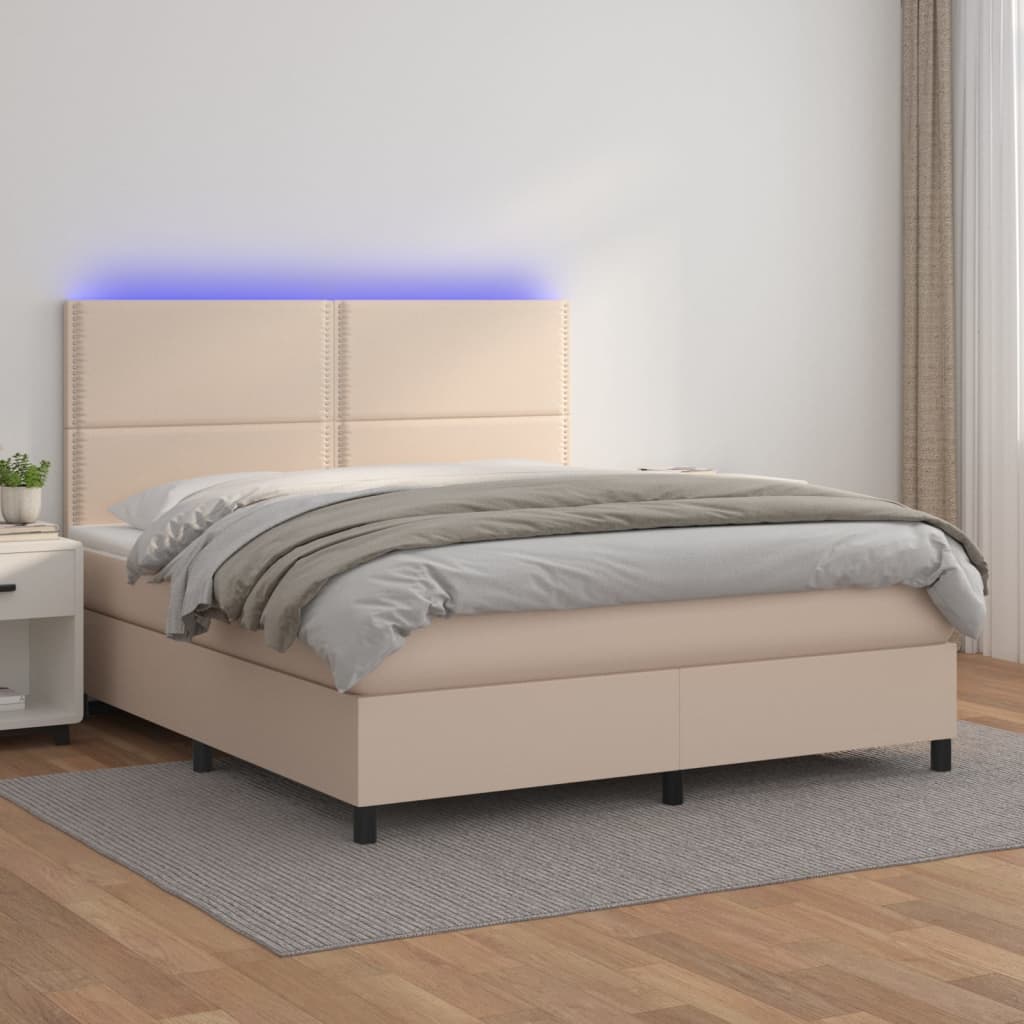 Boxspring met matras en LED kunstleer cappuccinokleur 140x200cm
