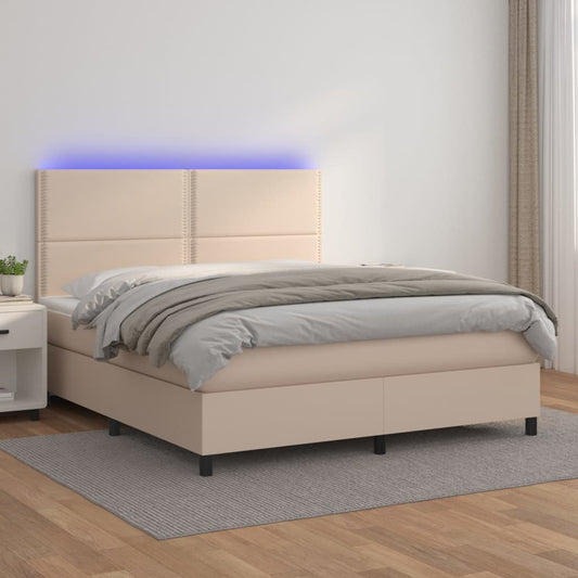 Boxspring met matras en LED kunstleer cappuccinokleur 140x200cm