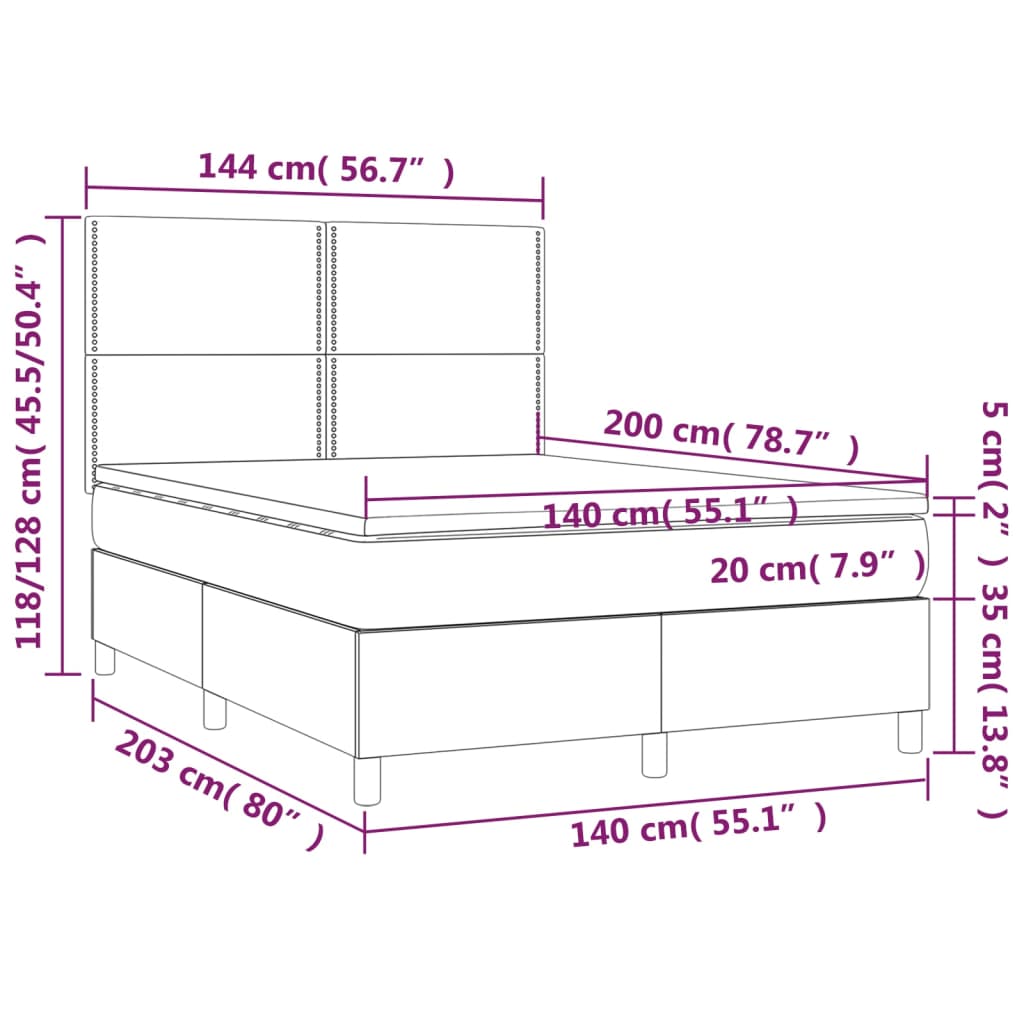 Boxspring met matras en LED fluweel donkergrijs 140x200 cm