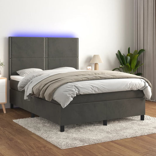 Boxspring met matras en LED fluweel donkergrijs 140x200 cm