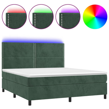 Boxspring met matras en LED fluweel donkergroen 160x200 cm