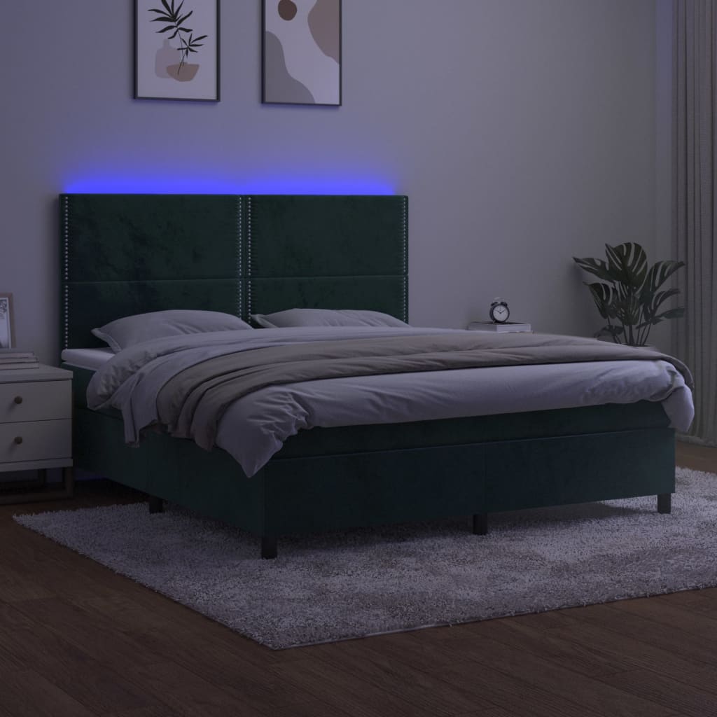 Boxspring met matras en LED fluweel donkergroen 160x200 cm