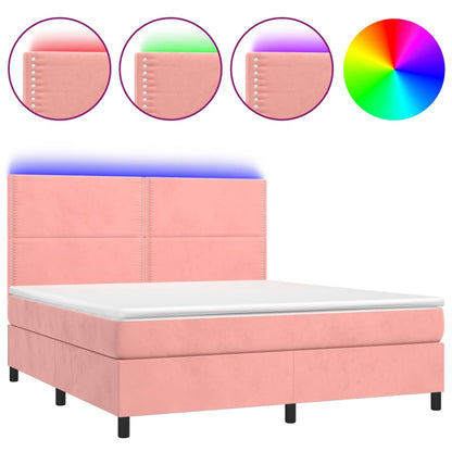 Boxspring met matras en LED fluweel roze 160x200 cm