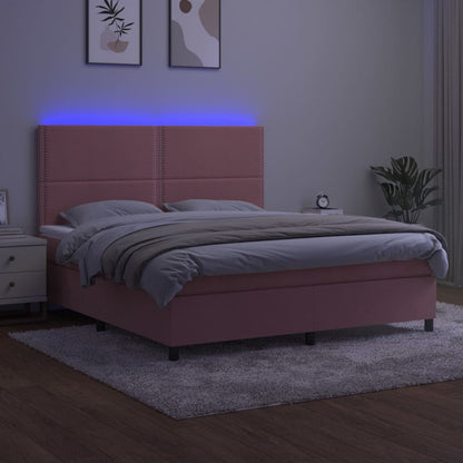 Boxspring met matras en LED fluweel roze 160x200 cm