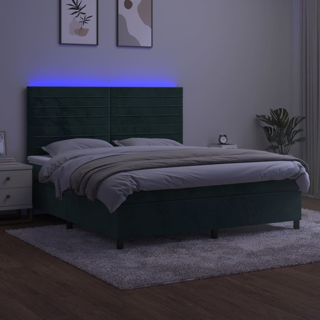 Boxspring met matras en LED fluweel donkergroen 160x200 cm