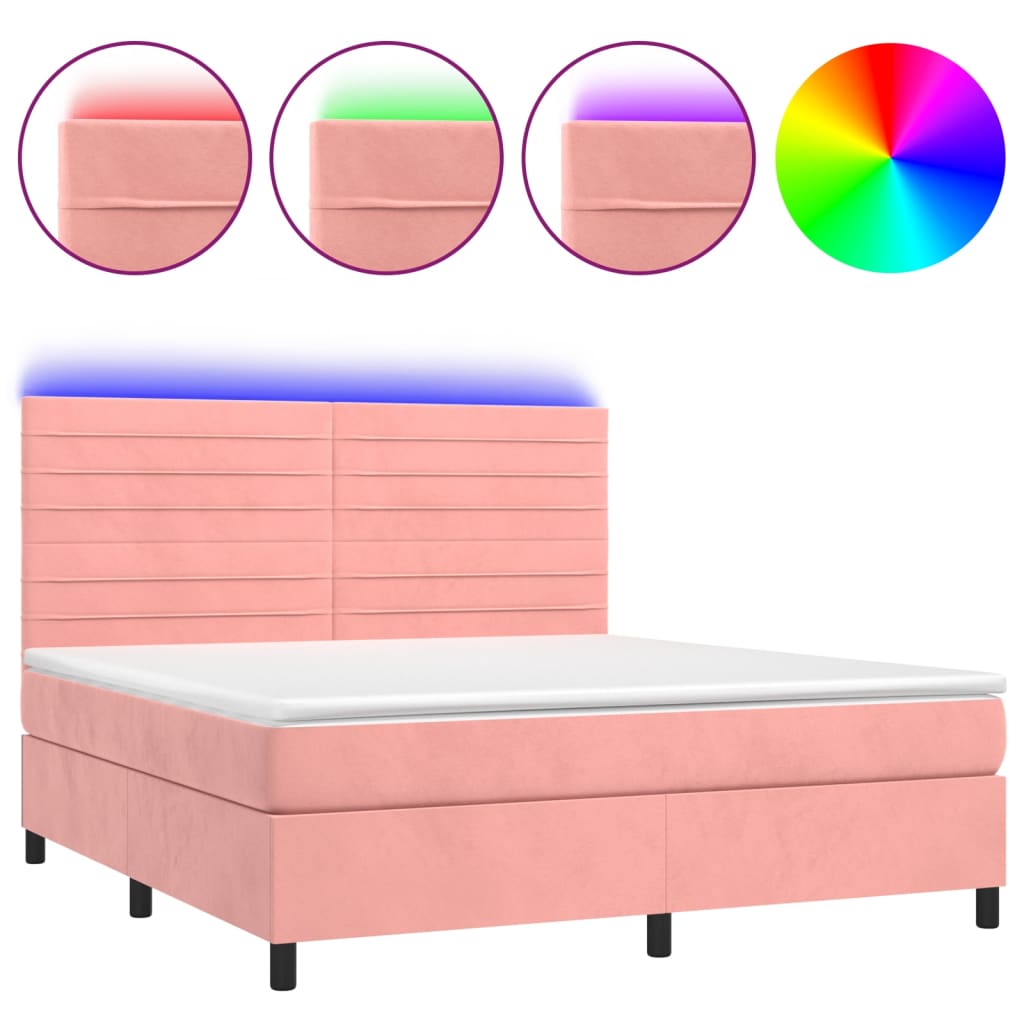 Boxspring met matras en LED fluweel roze 160x200 cm