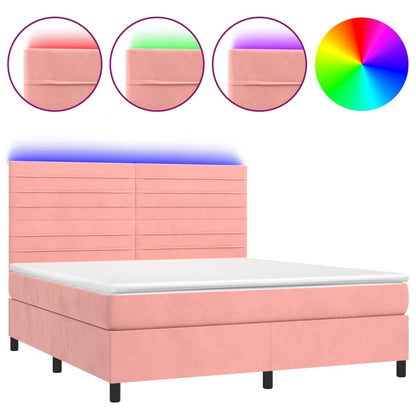 Boxspring met matras en LED fluweel roze 160x200 cm