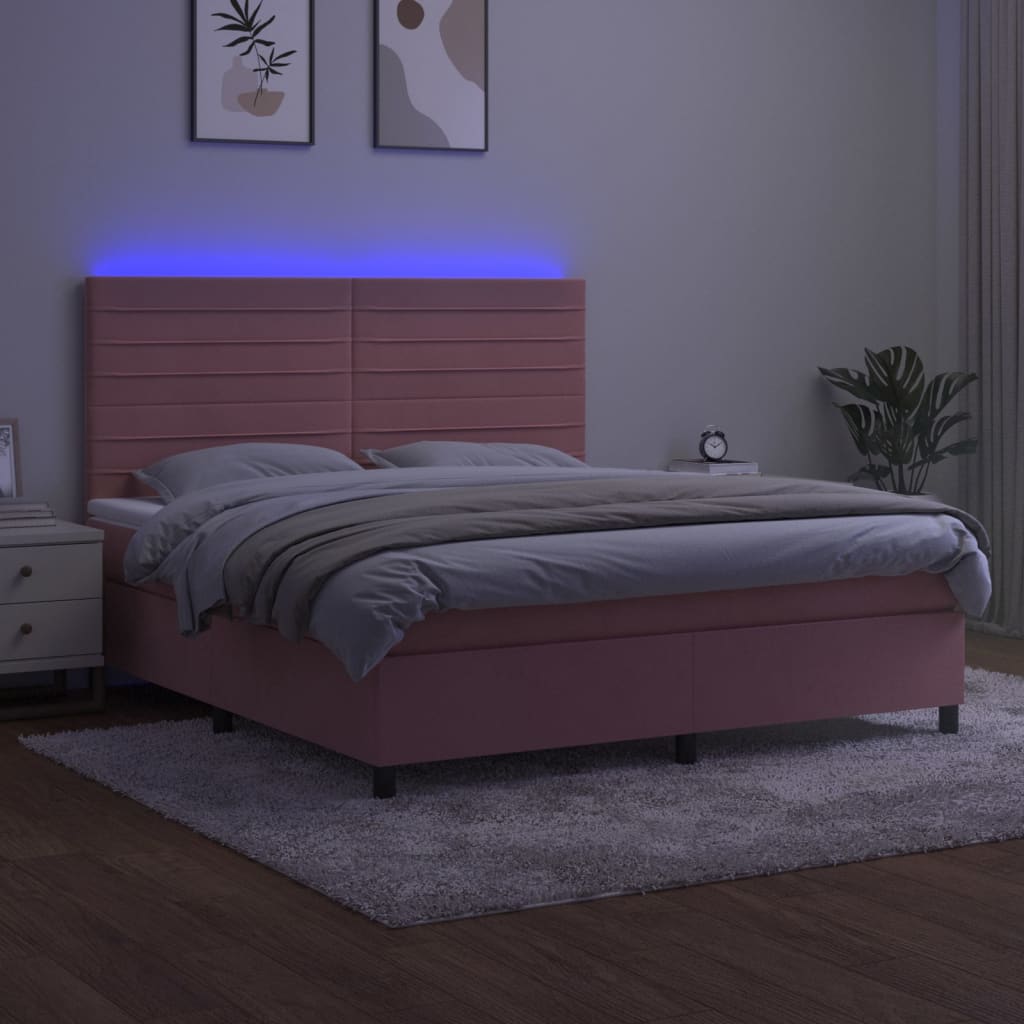 Boxspring met matras en LED fluweel roze 160x200 cm
