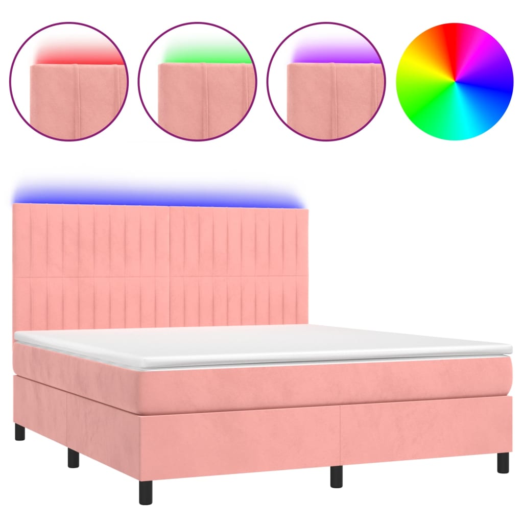 Boxspring met matras en LED fluweel roze 160x200 cm