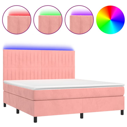 Boxspring met matras en LED fluweel roze 160x200 cm