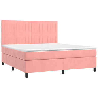 Boxspring met matras en LED fluweel roze 160x200 cm