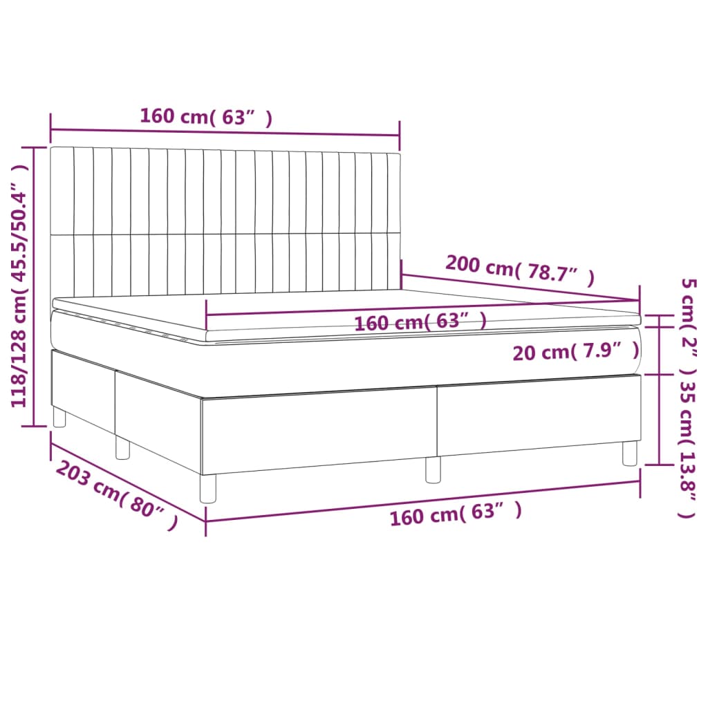 Boxspring met matras en LED fluweel roze 160x200 cm
