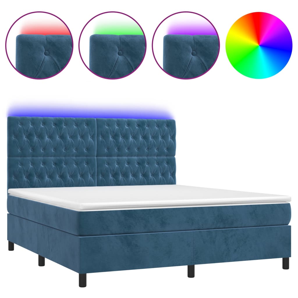 Boxspring met matras en LED fluweel donkerblauw 160x200 cm