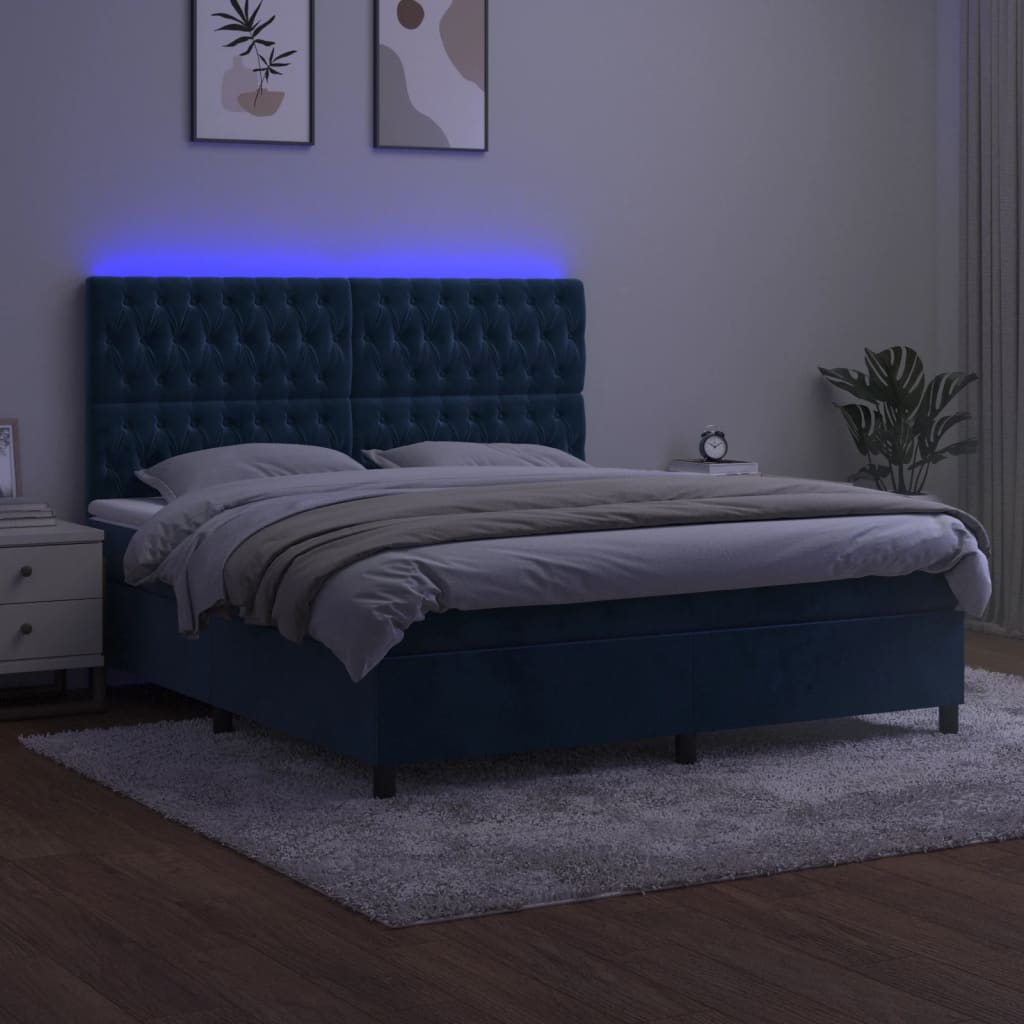 Boxspring met matras en LED fluweel donkerblauw 160x200 cm