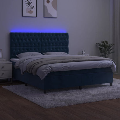 Boxspring met matras en LED fluweel donkerblauw 160x200 cm