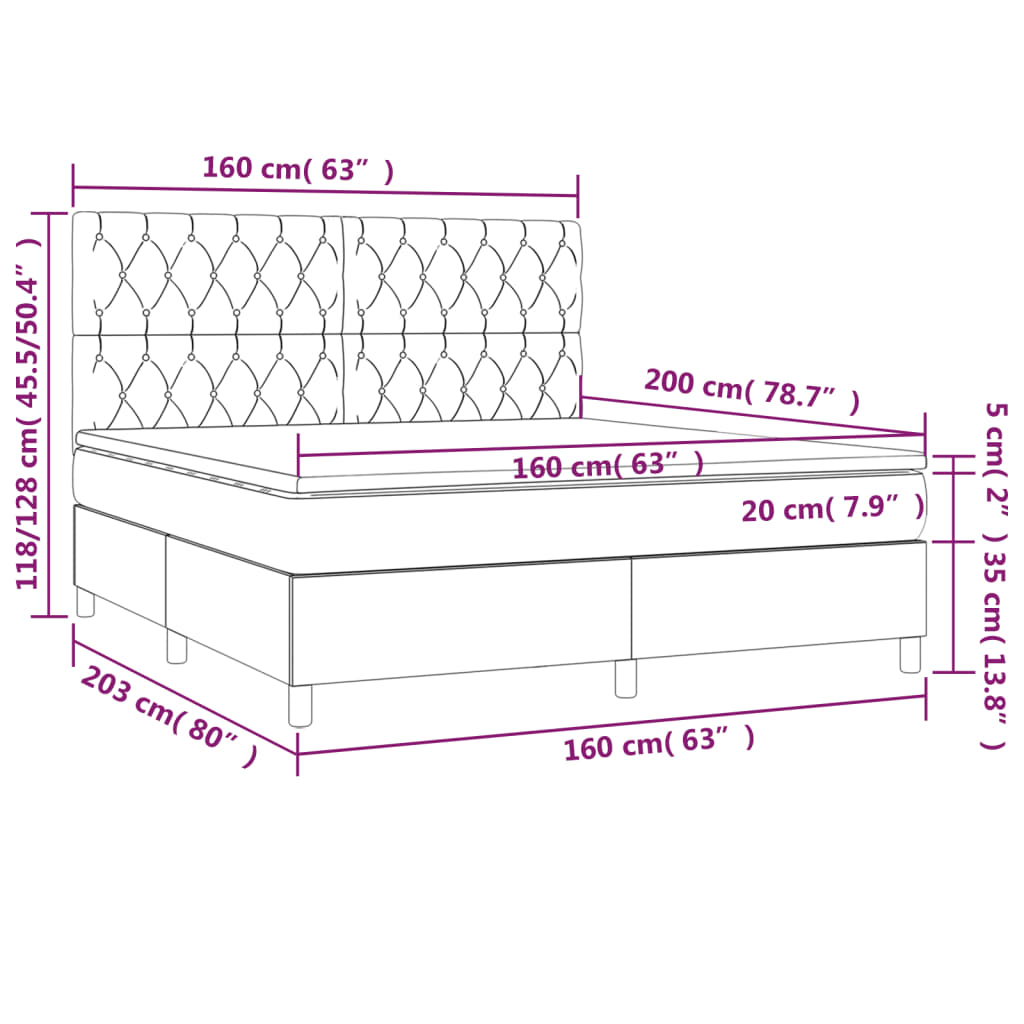 Boxspring met matras en LED fluweel donkerblauw 160x200 cm