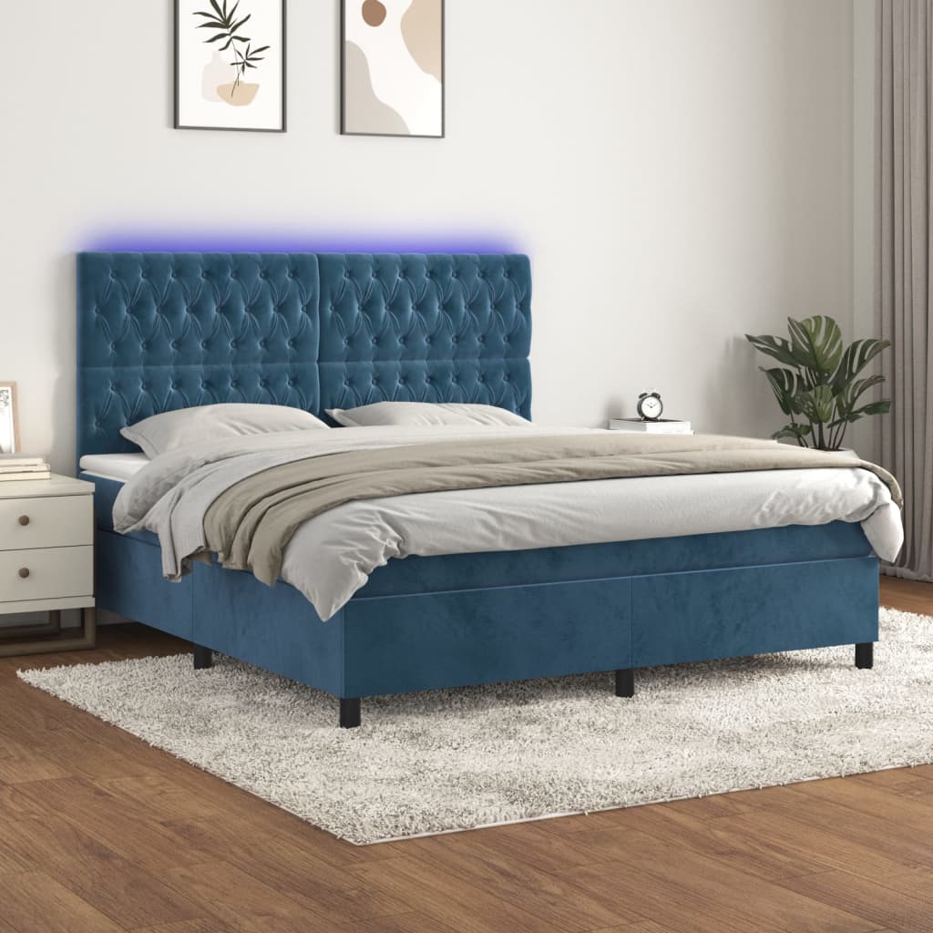 Boxspring met matras en LED fluweel donkerblauw 160x200 cm