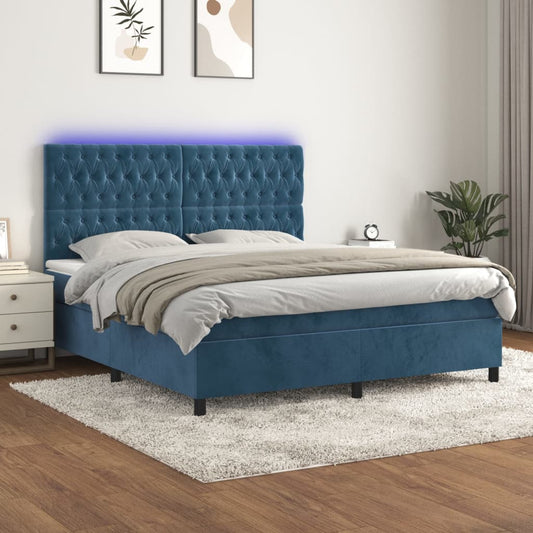 Boxspring met matras en LED fluweel donkerblauw 160x200 cm