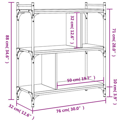 Boekenkast 3-laags 76x32x88 cm bewerkt hout grijs sonoma
