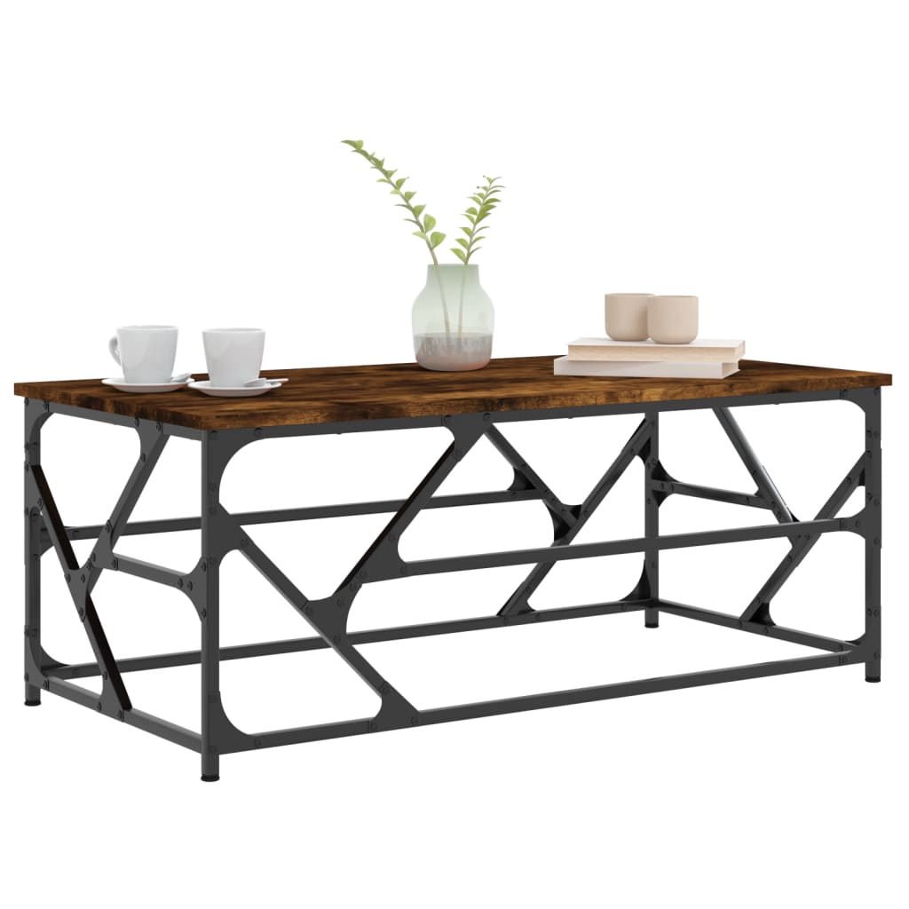 Salontafel 100x50x40 cm bewerkt hout gerookt eikenkleurig