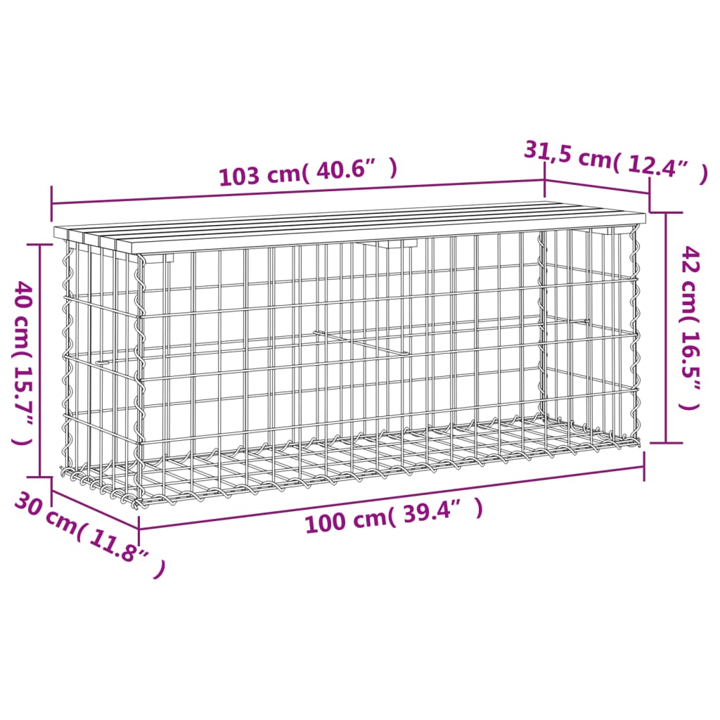 Tuinbank Schanskorfontwerp Massief Grenenhout 103 x 31,5 x 42 cm Natuurlijk grenenhout