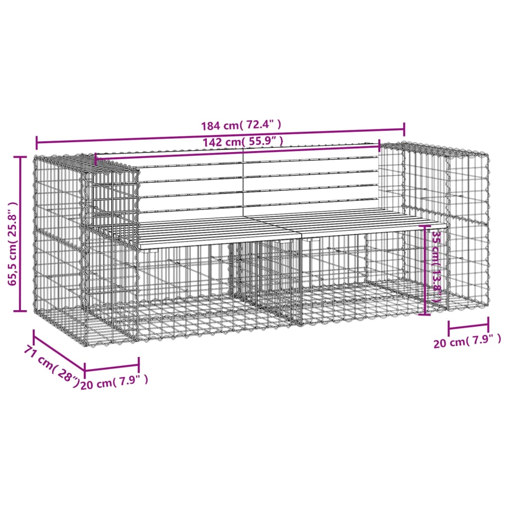 Tuinbank Schanskorfontwerp 184X71X65,5 Cm Massief Grenenhout Natuurlijk grenenhout